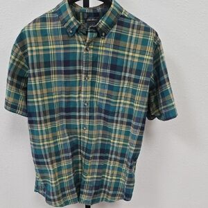 Eddie Bauer Men's Short Sleeve Plaid Shirt - Green and Yellow
